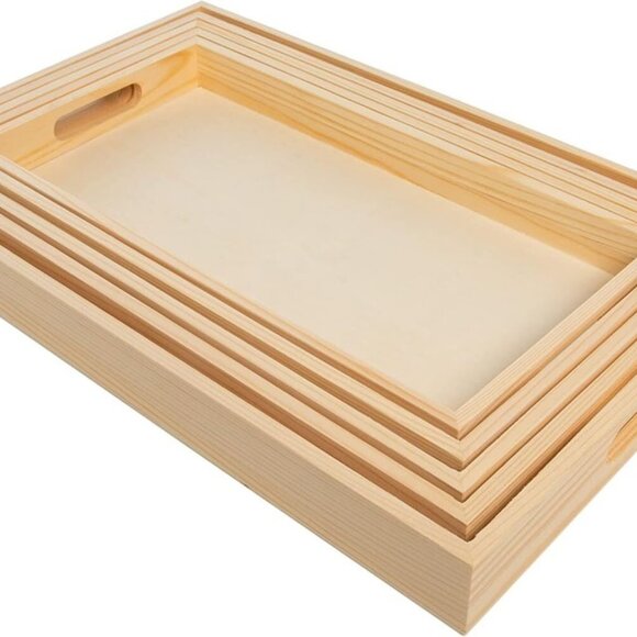 Multicraft Wooden Nested Serving Trays, Set of 5, Unfinished Natural Wood Trays - Picture 2 of 7